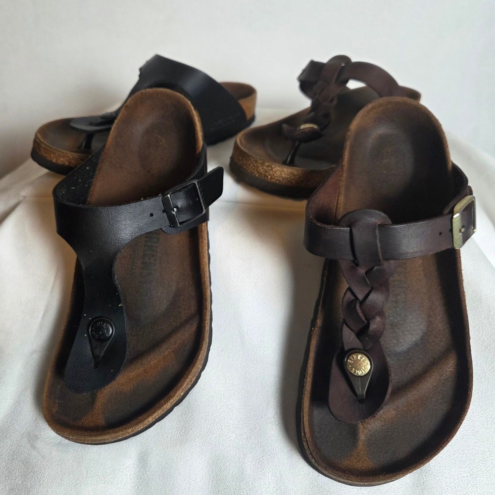 Birkenstock Gizeh Leather Sandals Lot of 2 Brown Black Womens 35 Braided Thong